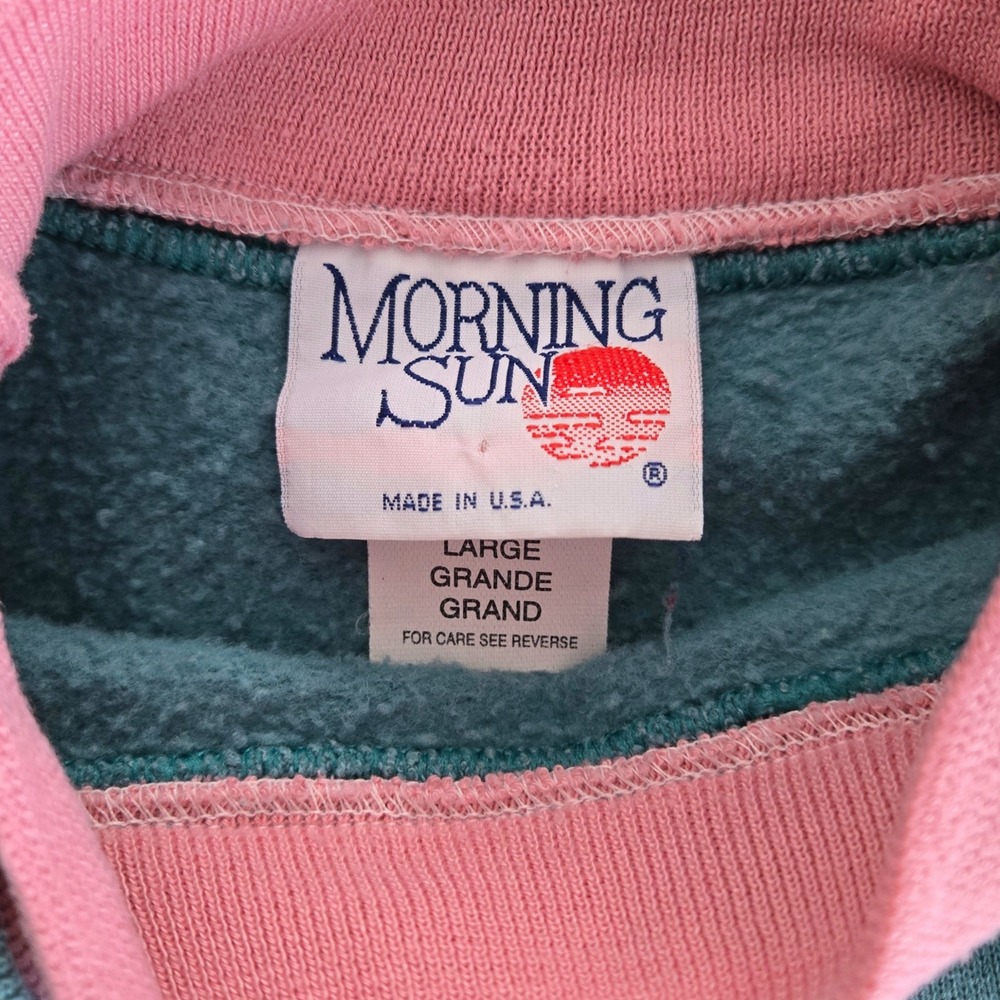 Vintage Morning Sun Teal Blue Floral Double Neck Sweatshirt Made in USA Large - Picture 3 of 8